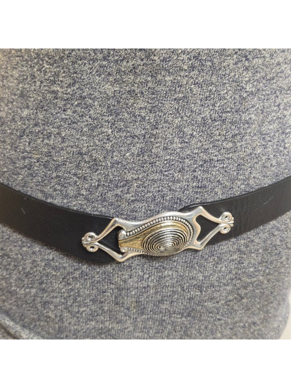 Chicos Statement Belt Womens Black Adjustable Boho Two Tone Metal Buckle Vintage